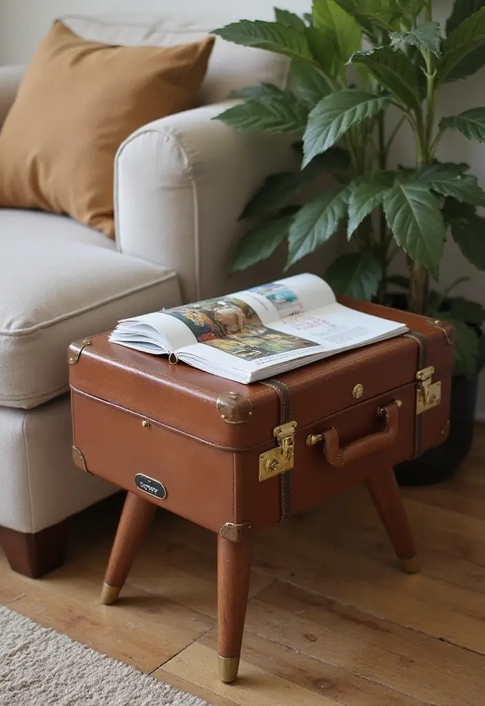 25 DIY Arts and Crafts for Adults Home Decor Fun Projects You’ll Enjoy - 1. Vintage Suitcase Side Table