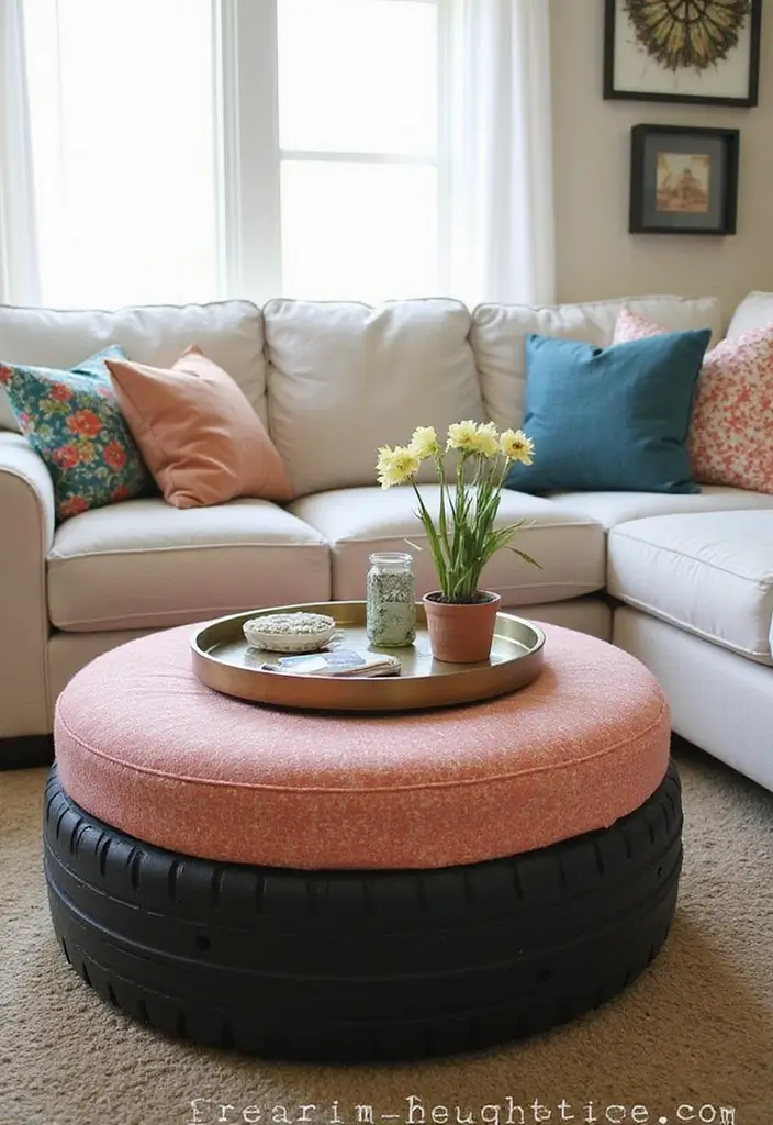 25 DIY Arts and Crafts for Adults Home Decor Fun Projects You’ll Enjoy - 16. Upcycled Tire Ottoman