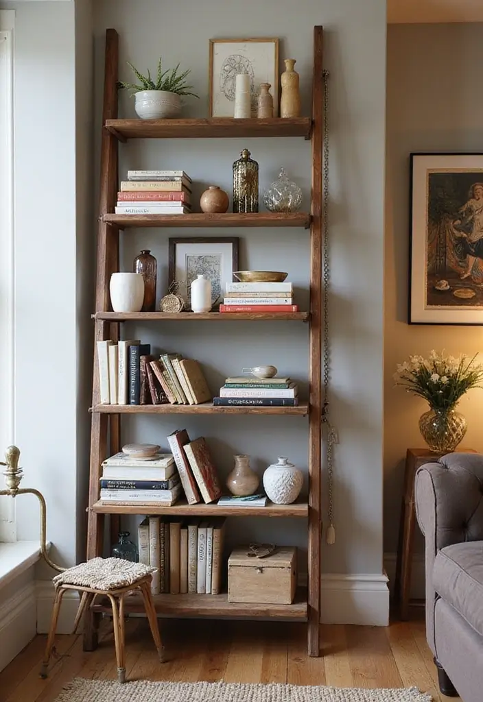 25 DIY Arts and Crafts for Adults Home Decor Fun Projects You’ll Enjoy - 6. Ladder Bookshelf