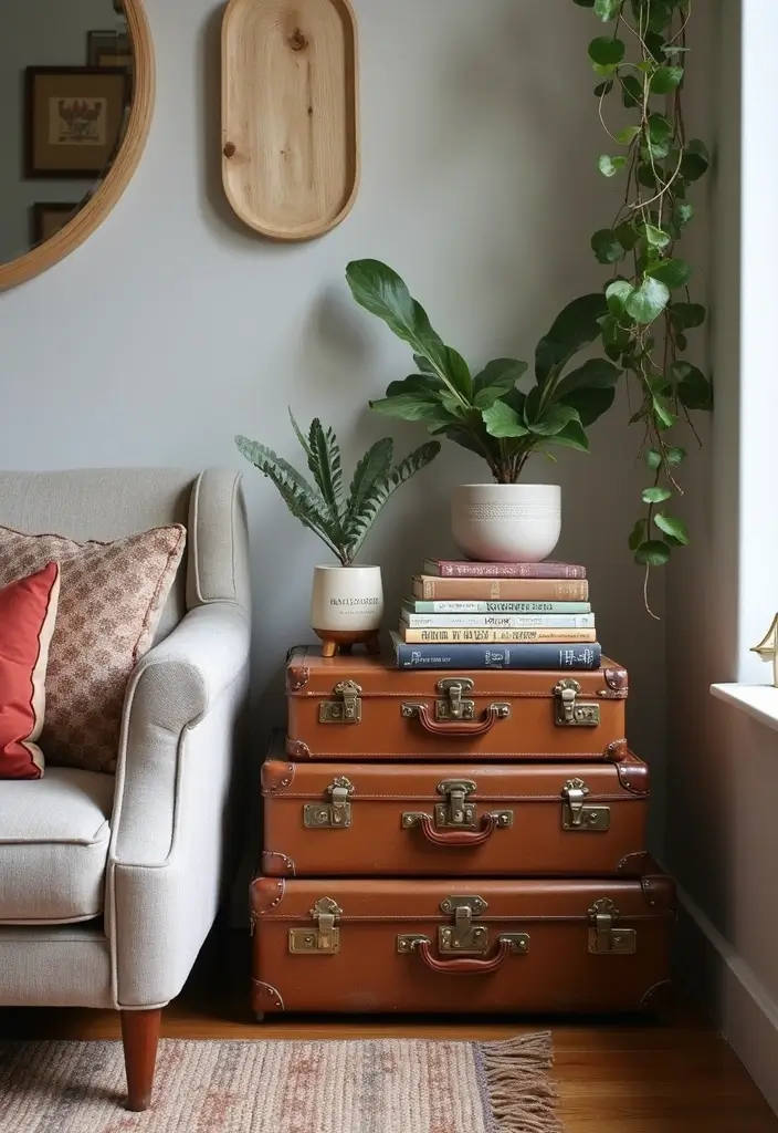 25 DIY Crafts for Home Decor Creative Ideas Using Everyday Items - 12. Vintage Suitcase Side Table