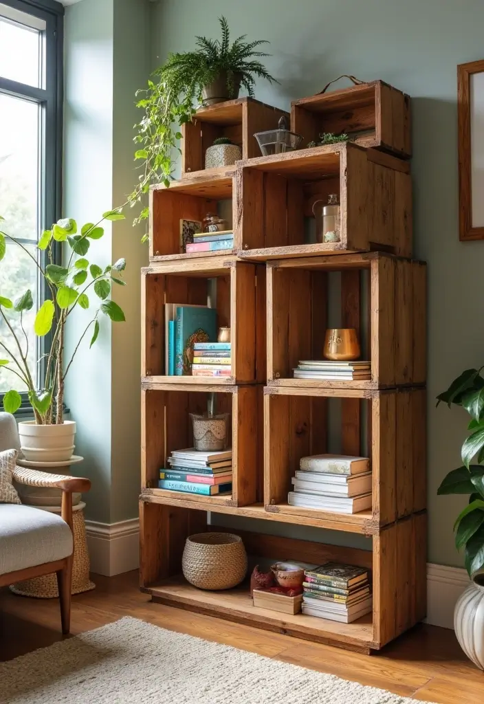 25 DIY Crafts for Home Decor Creative Ideas Using Everyday Items - 14. Upcycled Crate Storage