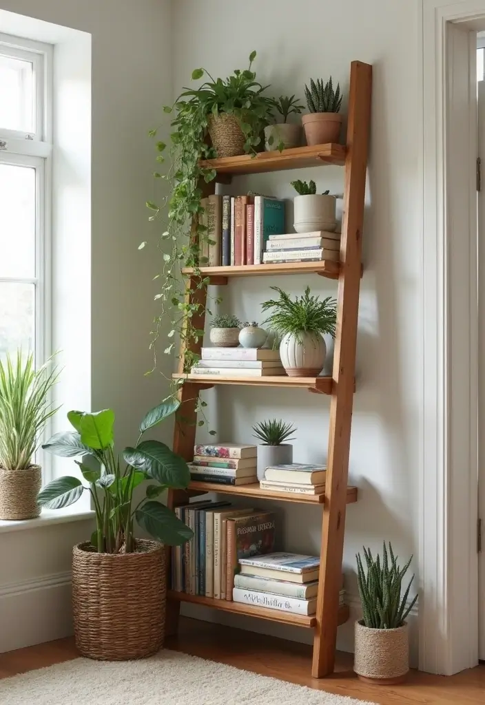 25 DIY Crafts for Home Decor Creative Ideas Using Everyday Items - 2. Ladder Bookshelf