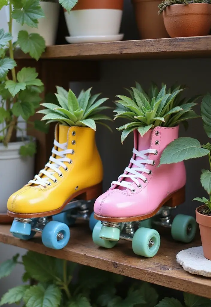25 DIY Crafts for Home Decor Creative Ideas Using Everyday Items - 22. Upcycled Roller Skates Planters