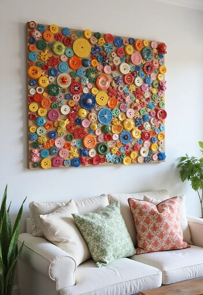 25 DIY Crafts for Home Decor Creative Ideas Using Everyday Items - 23. Colorful Button Art