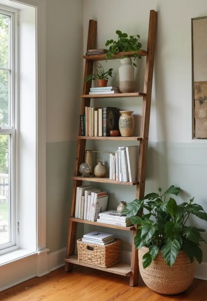 25 DIY Home Decor on a Budget Projects That Transform Any Space - 15. Upcycled Ladder Shelves