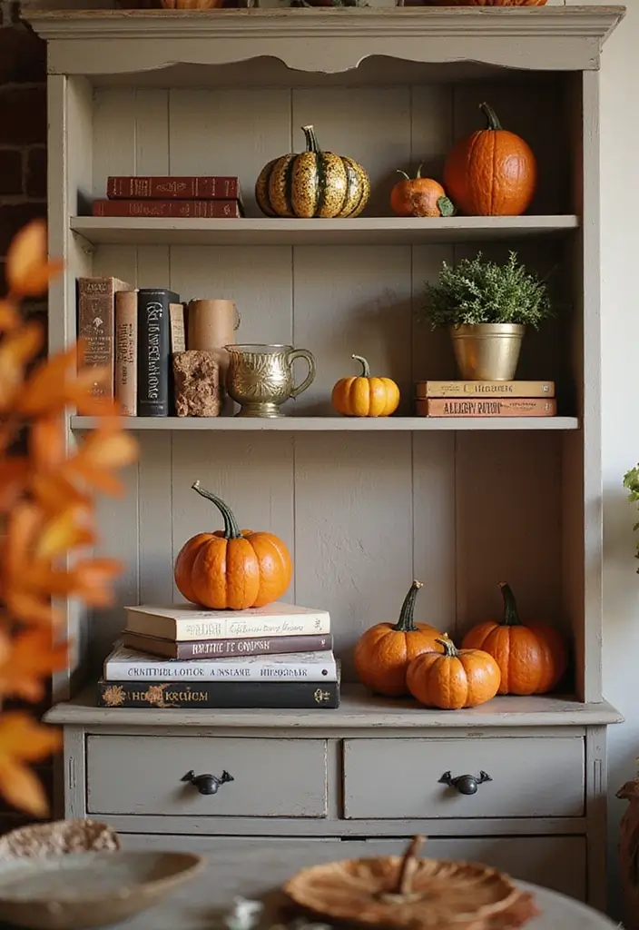 25 Fall Decor Ideas for the Home 2024 Trends Everyone's Loving - 25. Seasonal Shelf Displays