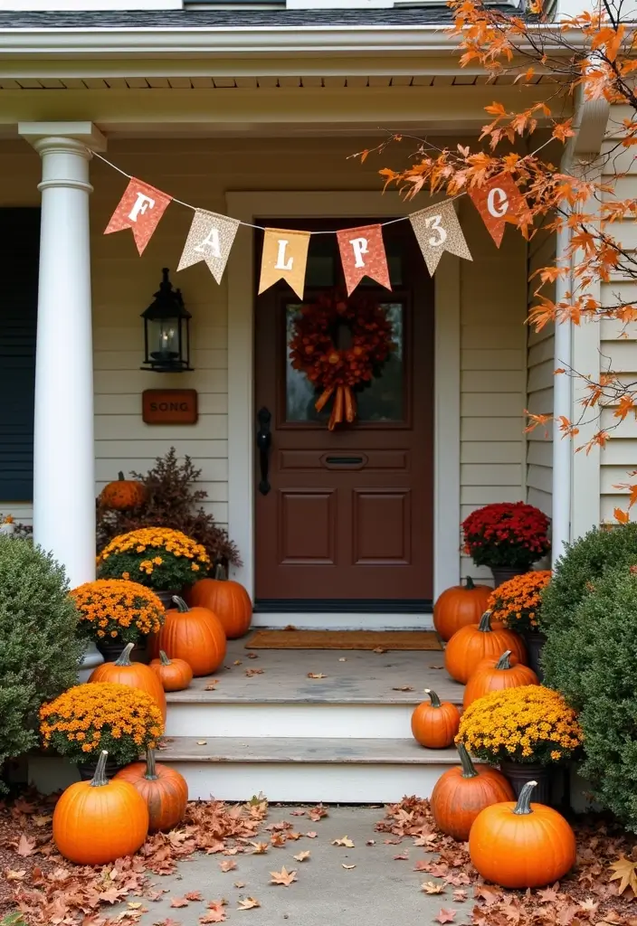 25 Fall Decor Ideas for the Home Porch That Create Instant Charm - 25. Seasonal Banners