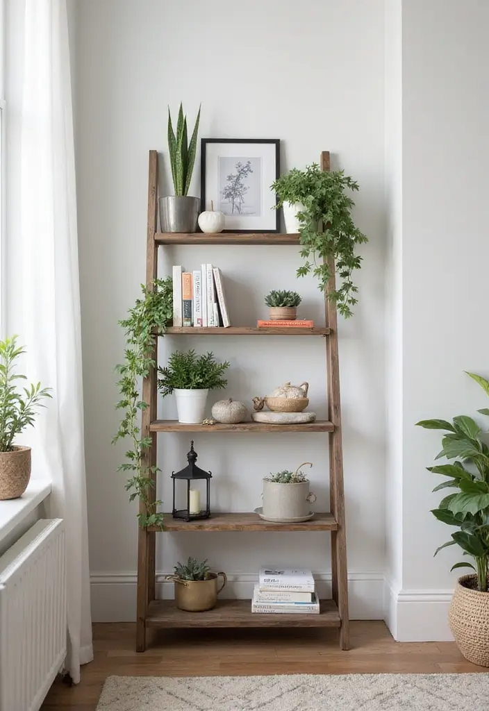25 Home Decor DIY Ideas: Creative Crafts to Personalize Your Space - 19. Decorative Ladder Shelf