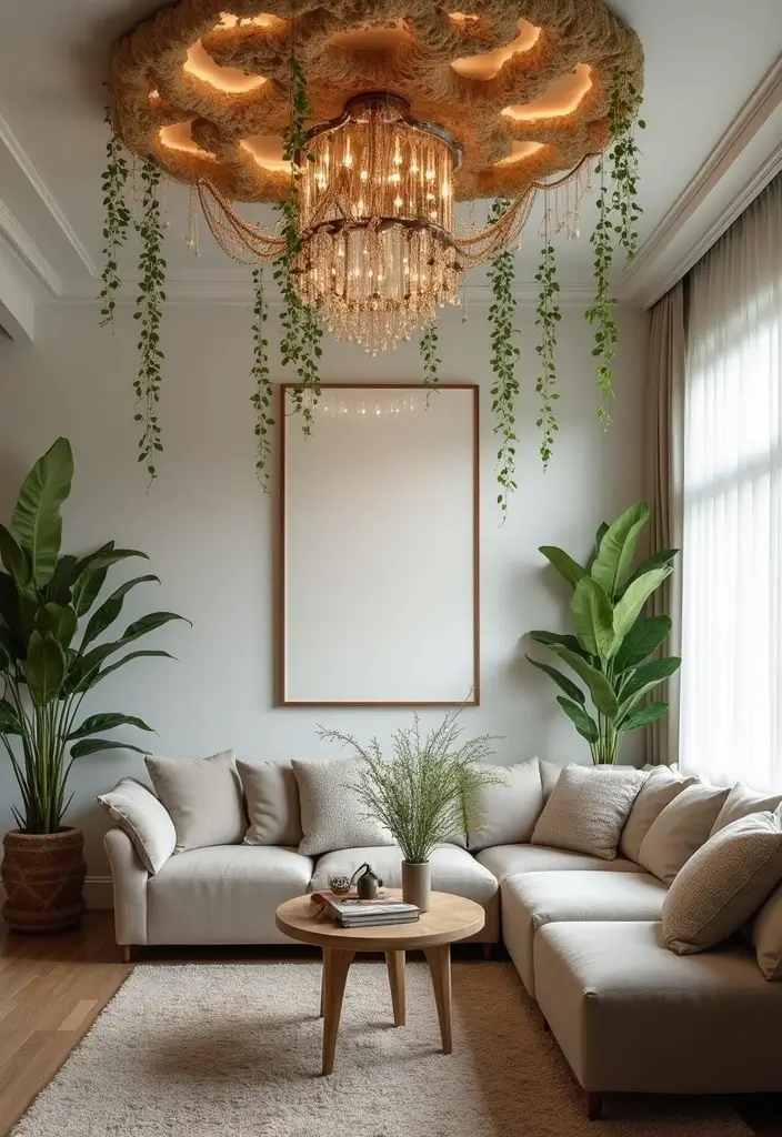 25 Home Decor Ideas Living Room Cozy Designs for Snug Nights - 20. Unique Ceiling Decor