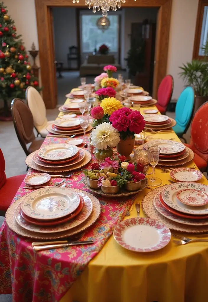 25 Mehendi Function Decor at Home Simple and Beautiful Concepts - 3. Colorful Table Settings