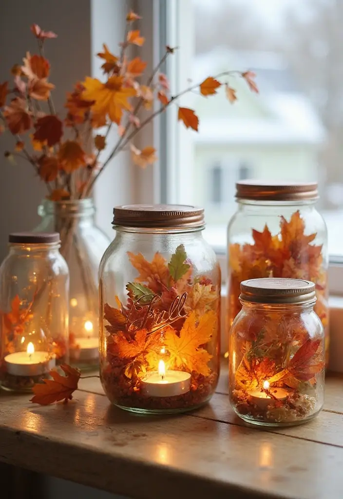 25 Simple Fall Decor Ideas for the Home That Feel Warm and Inviting - 13. DIY Autumn Jars