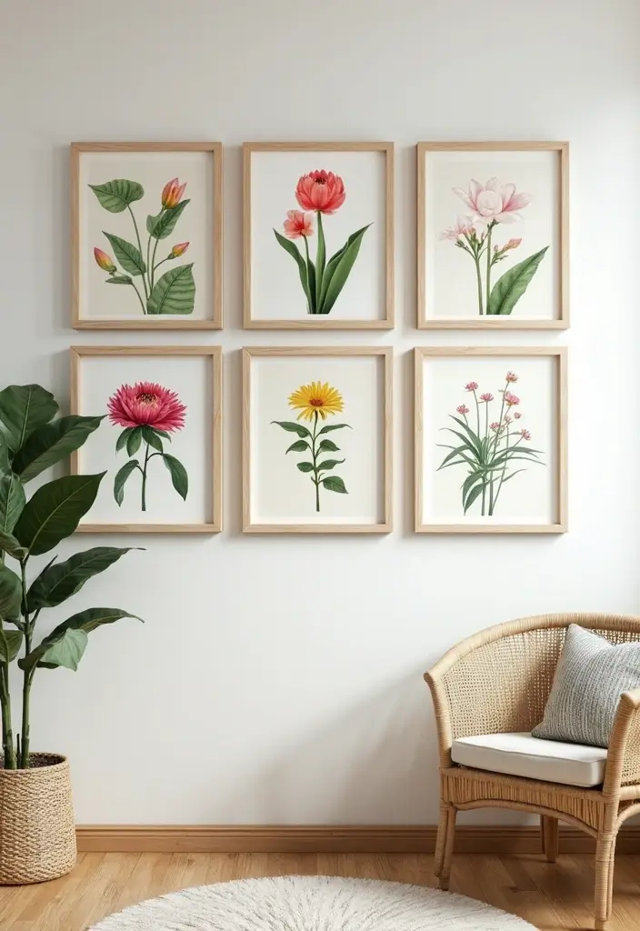 25 Spring Home Decor Ideas for Living Rooms Bursting with Color - 1. Bright Botanical Prints