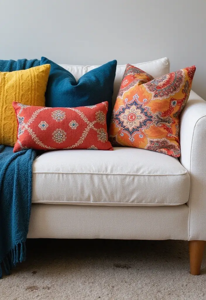 25 Spring Home Decor Ideas for Living Rooms Bursting with Color - 4. Lively Throw Pillows