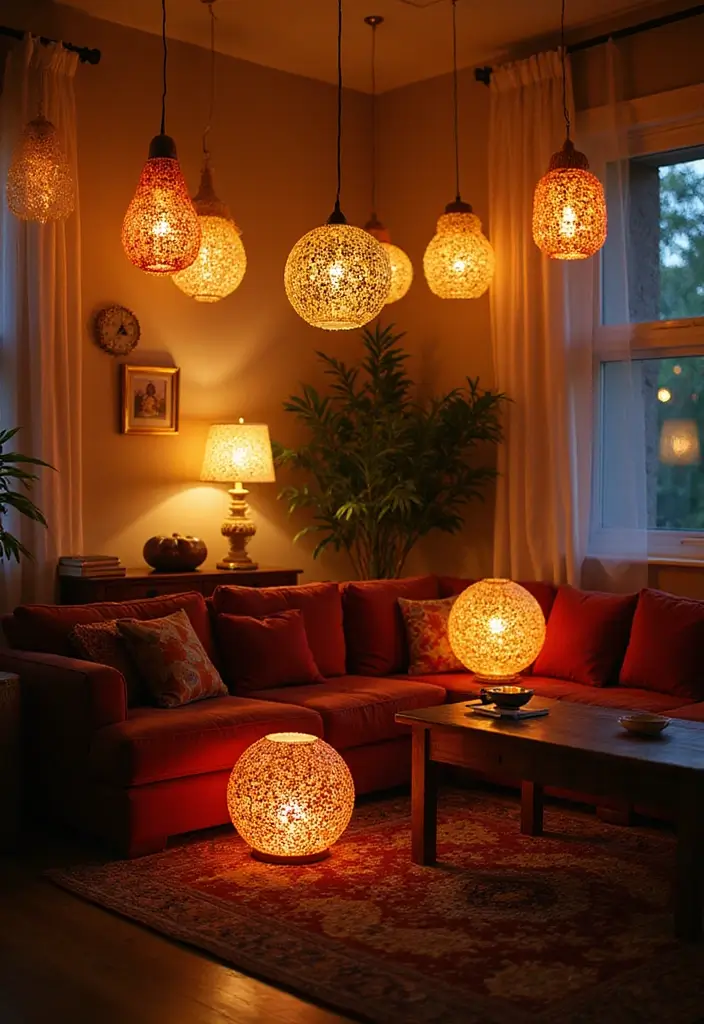 25 Spring Home Decor Ideas for Living Rooms Bursting with Color - 6. Eco-Friendly Lighting