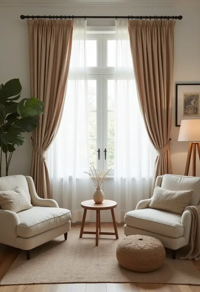 27 Curtains Living Room Modern Home Decor That Upgrade Your Space - 23. Tie-Back Curtains