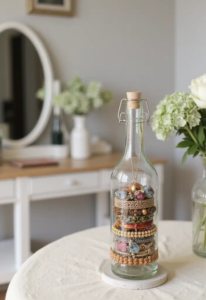 27 DIY Glass Bottle Crafts Ideas Home Decor That Look Expensive - 13. Glass Bottle Jewelry Holders