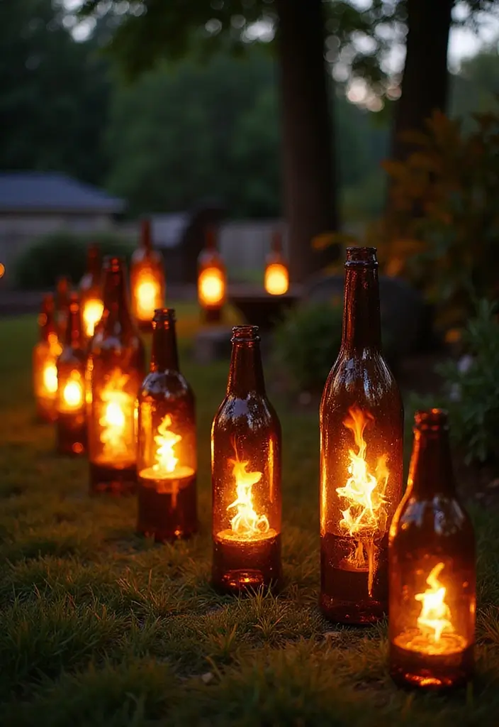 27 DIY Glass Bottle Crafts Ideas Home Decor That Look Expensive - 21. Glass Bottle Tiki Torches