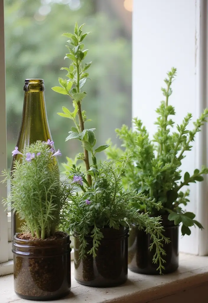 27 DIY Glass Bottle Crafts Ideas Home Decor That Look Expensive - 4. Upcycled Glass Bottle Planters