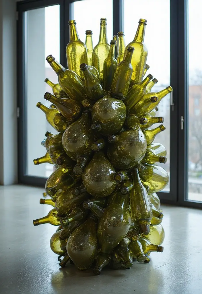 27 DIY Glass Bottle Crafts Ideas Home Decor That Look Expensive - 6. Artistic Glass Bottle Sculptures
