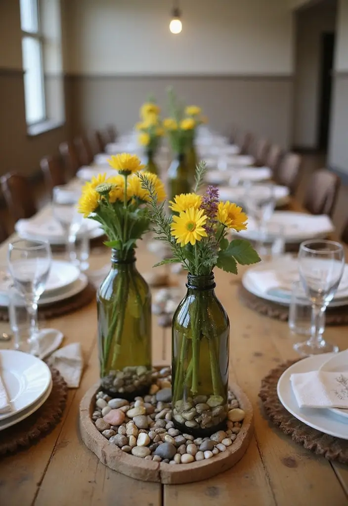 27 DIY Glass Bottle Crafts Ideas Home Decor That Look Expensive - 9. Rustic Glass Bottle Centerpieces