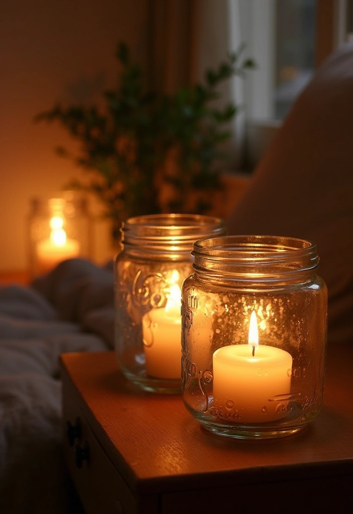 27 DIY Home Decor Easy Bedroom Craft Ideas for a Relaxing Vibe - 15. Upcycled Glass Jar Candle Holders
