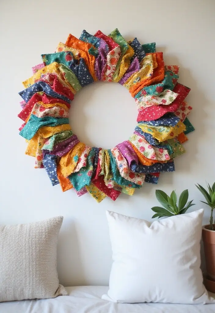 27 DIY Home Decor Easy Bedroom Craft Ideas for a Relaxing Vibe - 17. Fabric Scrap Wreath