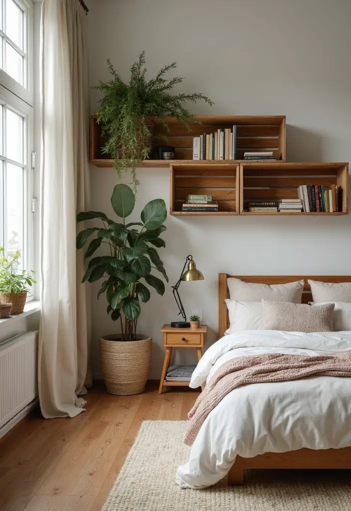 27 DIY Home Decor Easy Bedroom Craft Ideas for a Relaxing Vibe - 2. Upcycled Wooden Crate Shelves