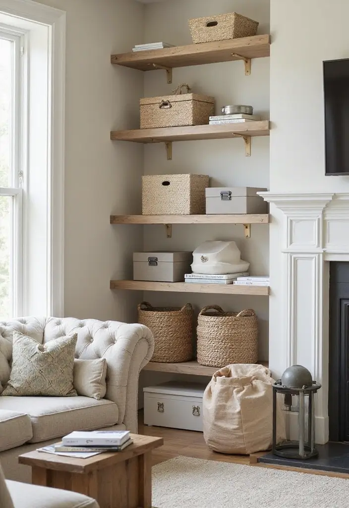 27 Decor Home Living Room Small Spaces Layouts That Feel Open - 25. Elegant Storage Solutions