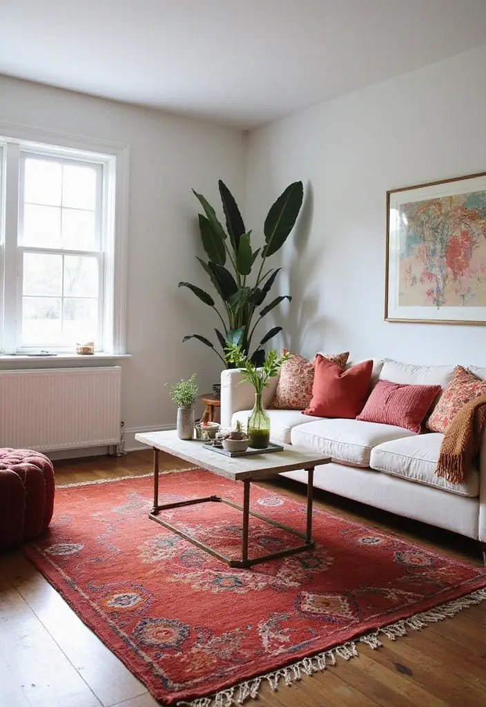 27 Decor Home Living Room Small Spaces Layouts That Feel Open - 7. Statement Rugs