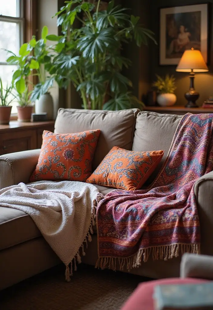 27 Ethnic Home Decor Indian Interior Design with Traditional Touches - 1. Vibrant Textile Throws
