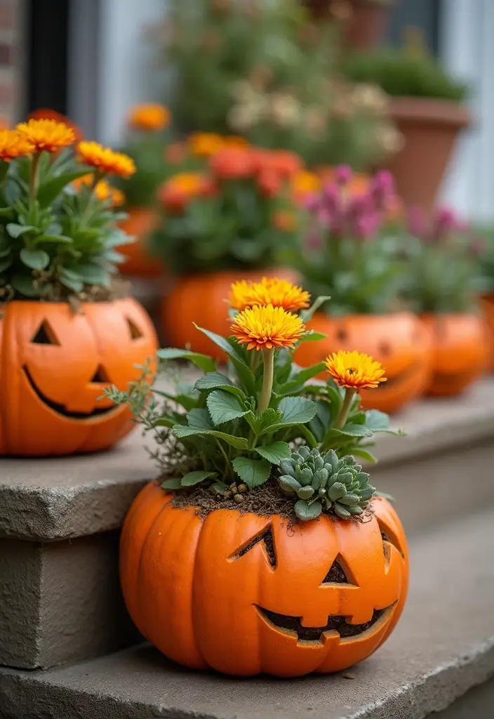 27 Fall Decor Ideas for the Home: Simple Yet Stunning - 2. Pumpkin Planters