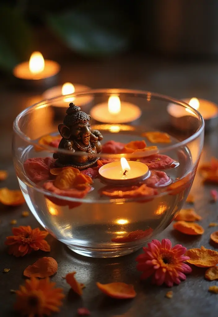 27 Ganesh Decoration Ideas Home Decor Simple and Elegant Setups - 1. Floating Ganesh Arrangement