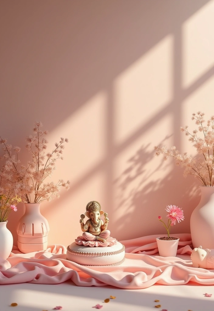 27 Ganesh Decoration Ideas Home Decor Simple and Elegant Setups - 13. Pastel Colored Decor