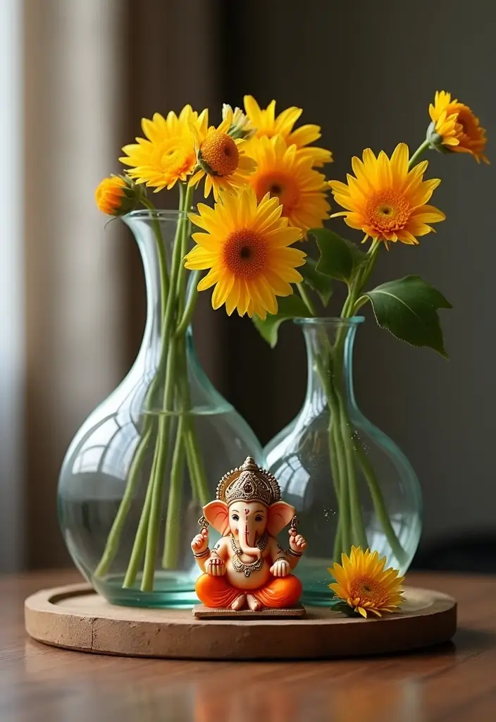 27 Ganesh Decoration Ideas Home Decor Simple and Elegant Setups - 14. Elegant Glass Accents