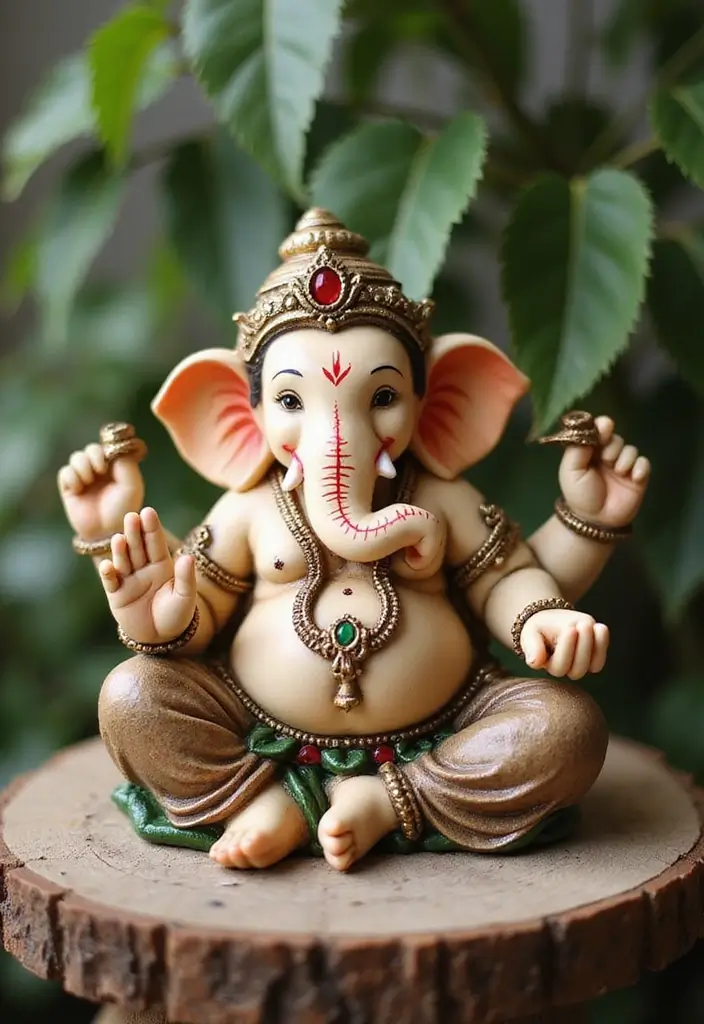 27 Ganesh Decoration Ideas Home Decor Simple and Elegant Setups - 17. Light-Weight Ganesh Idol