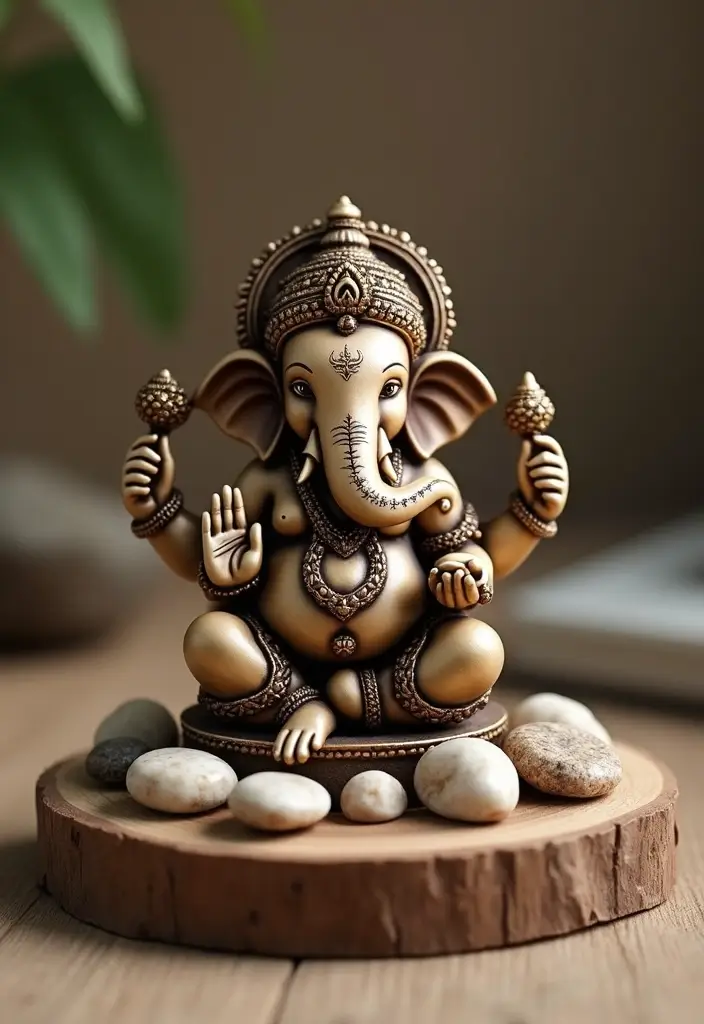 27 Ganesh Decoration Ideas Home Decor Simple and Elegant Setups - 19. Natural Elements Decor