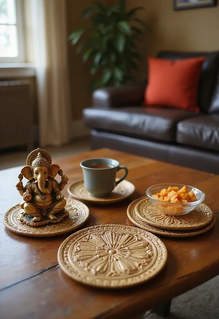 27 Ganesh Decoration Ideas Home Decor Simple and Elegant Setups - 22. Ganesh Themed Coasters