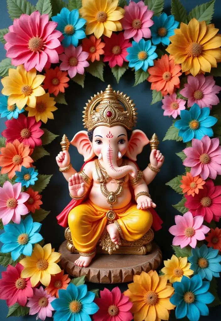 27 Ganesh Decoration Ideas Home Decor Simple and Elegant Setups - 7. Handcrafted Paper Flowers