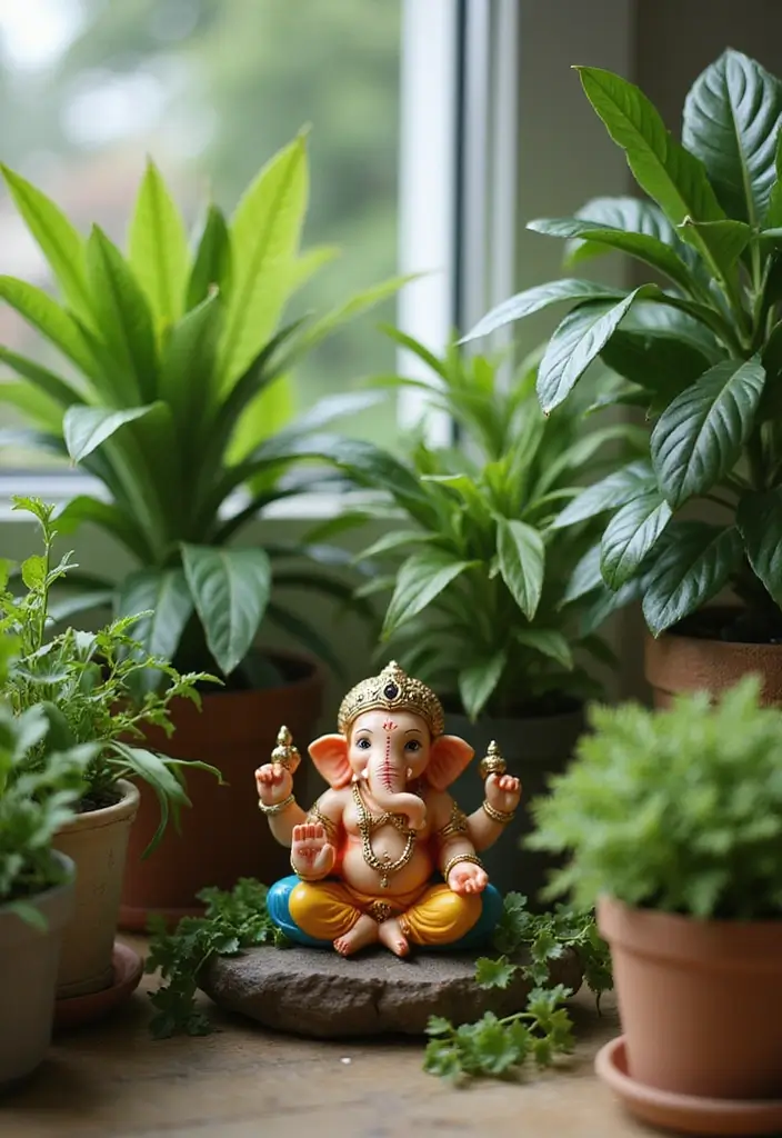 27 Ganesh Decoration Ideas Home Decor Simple and Elegant Setups - 8. Indoor Plant Decor