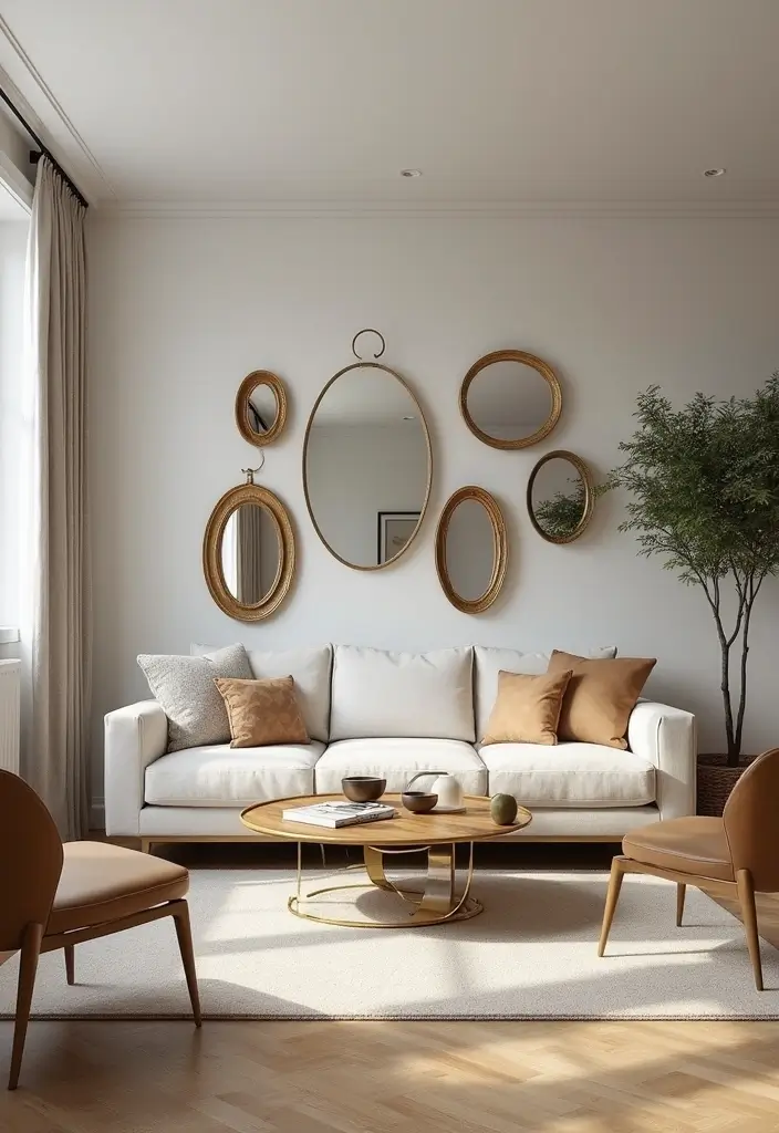 27 Home Decor Ideas Living Room Apartment Style for Urban Living - 11. Creative Use of Mirrors