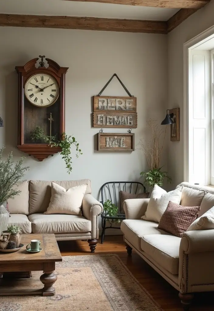 27 Home Decor Ideas Living Room Farmhouse Looks to Warm Your Heart - 16. Vintage Farmhouse Accents