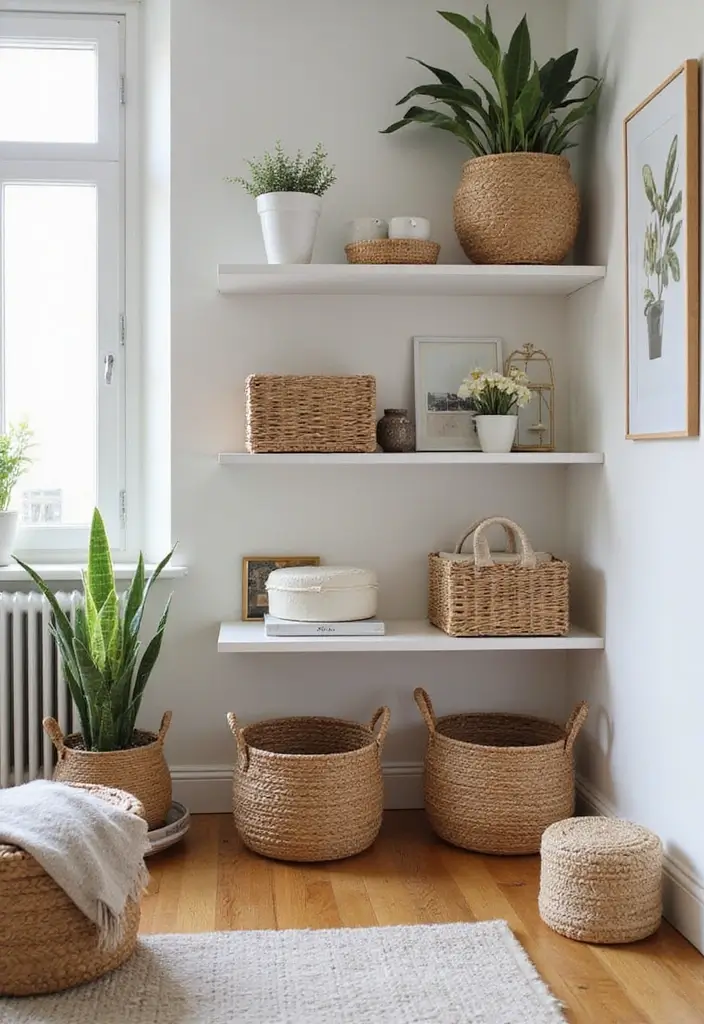 27 Home Decor Ideas for Apartment Small Spaces with Smart Layouts - 26. Organize with Baskets