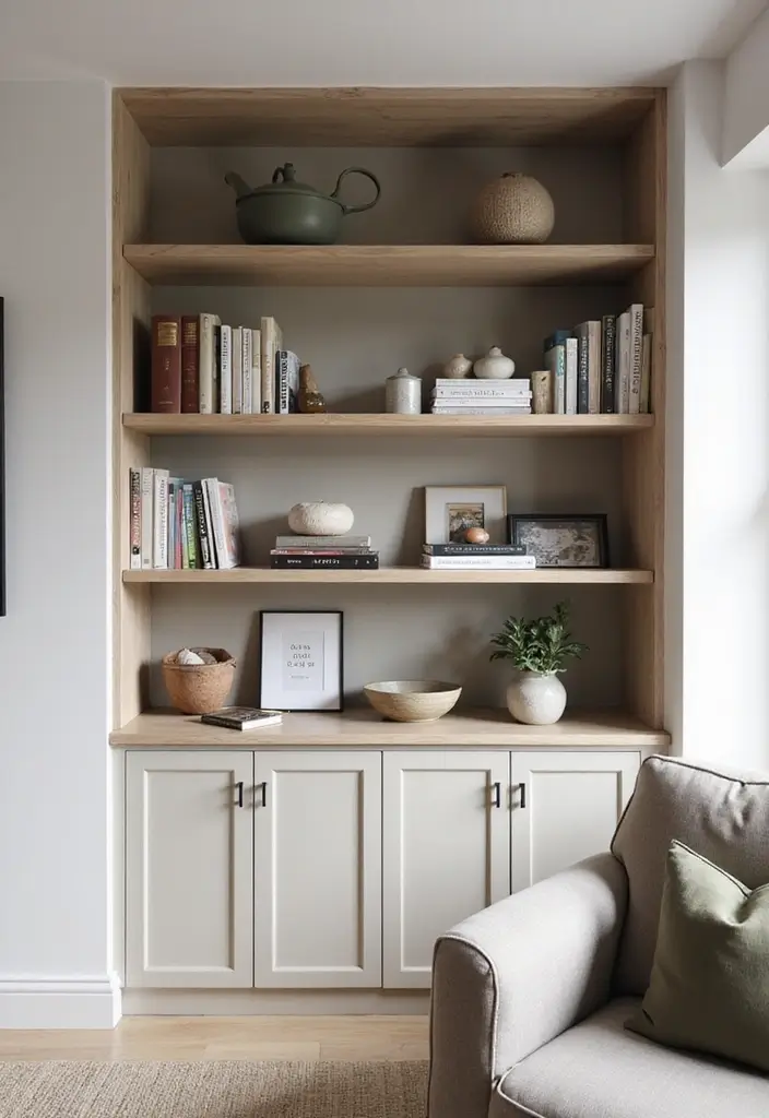 27 Home Decor Ideas for Apartment Small Spaces with Smart Layouts - 9. Built-In Shelving
