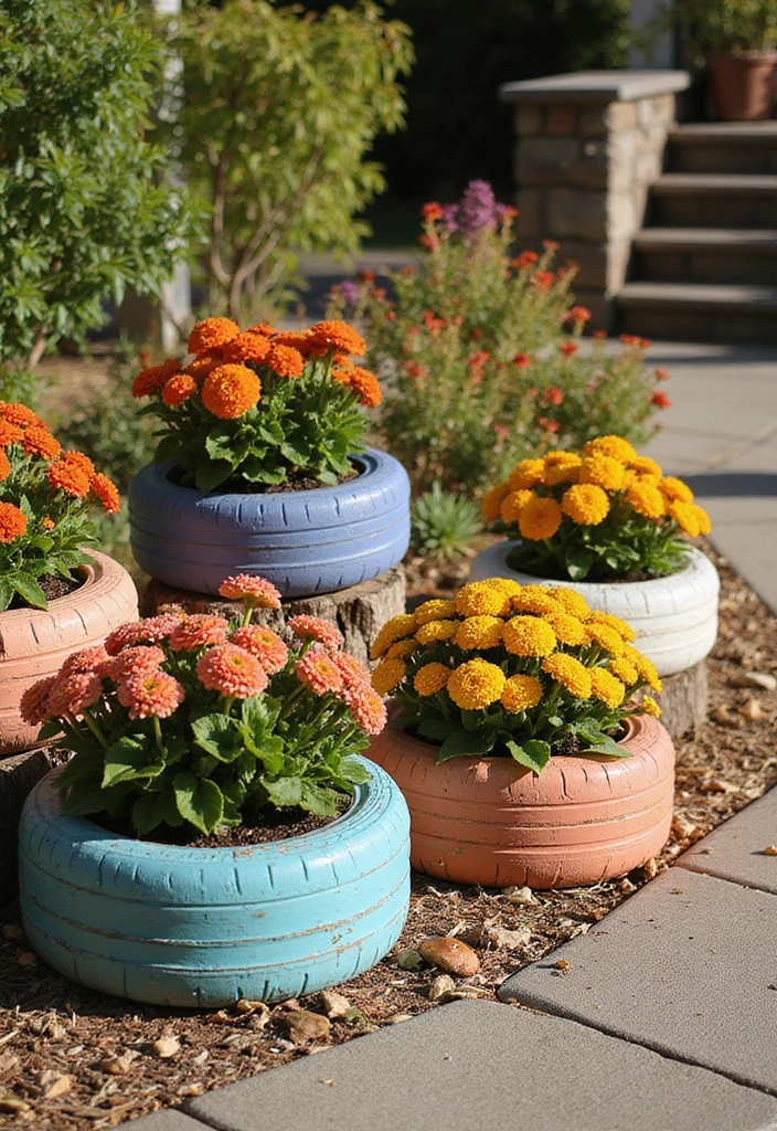 28 Fall Decor Ideas for the Home Outdoor Looks to Welcome Autumn - 22. Upcycled Tire Planters