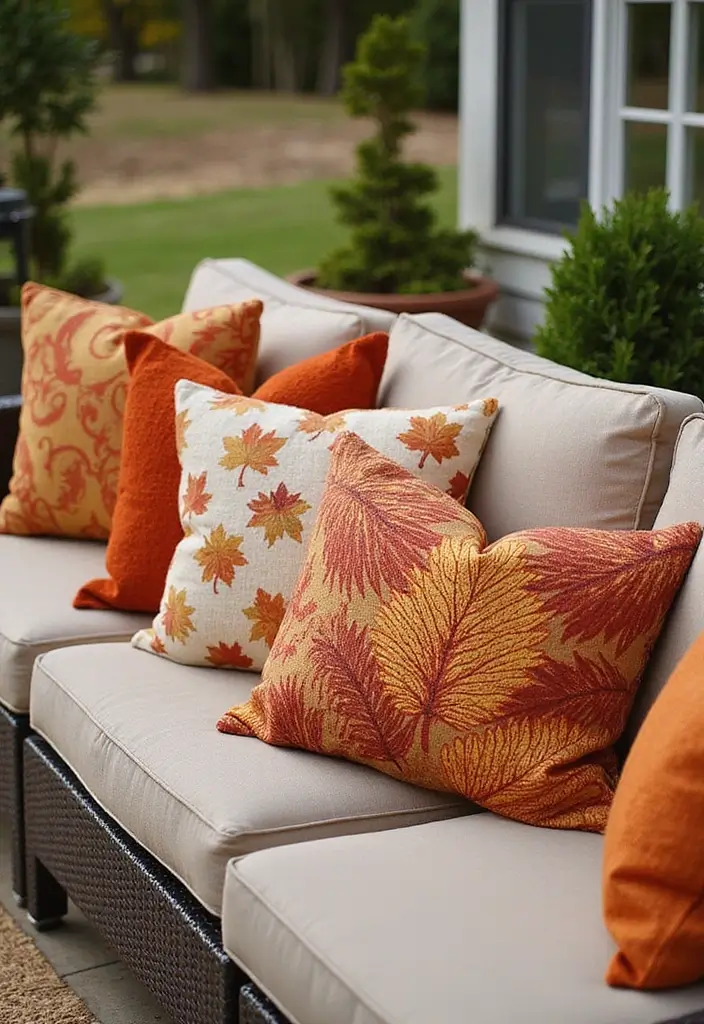28 Fall Decor Ideas for the Home Outdoor Looks to Welcome Autumn - 23. Outdoor Cushions