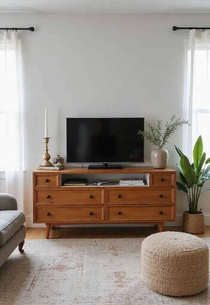 28 Home Decor Ideas Living Room on a Budget That Look Luxurious - 28. Chic Dresser as a TV Stand