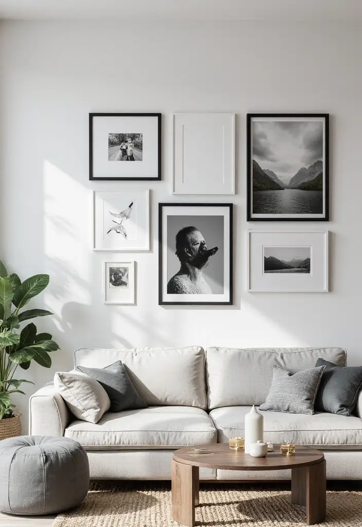 30 Black and White Home Decor Living Room Designs That Wow - 17. Monochrome Wall Art