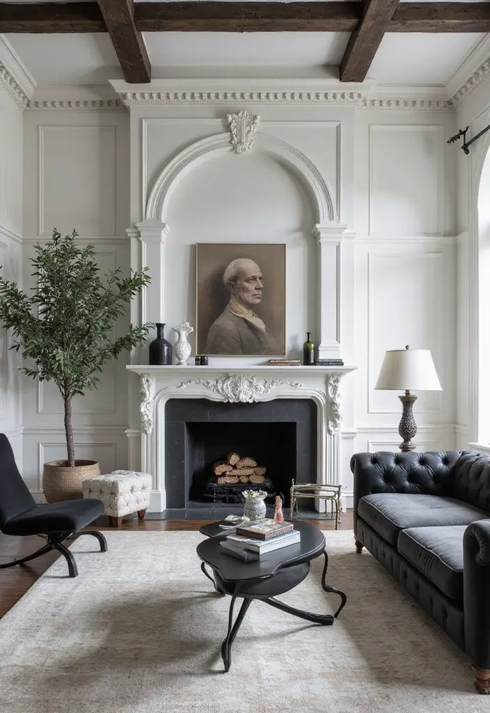 30 Black and White Home Decor Living Room Designs That Wow - 20. Architectural Details