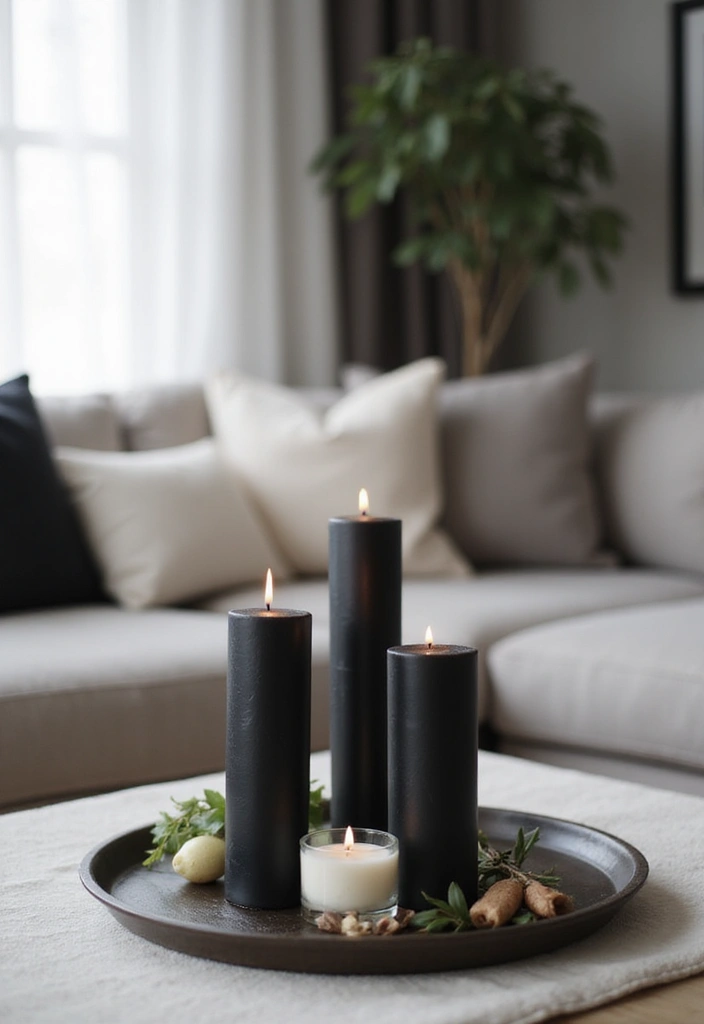 30 Black and White Home Decor Living Room Designs That Wow - 21. Monochrome Candles