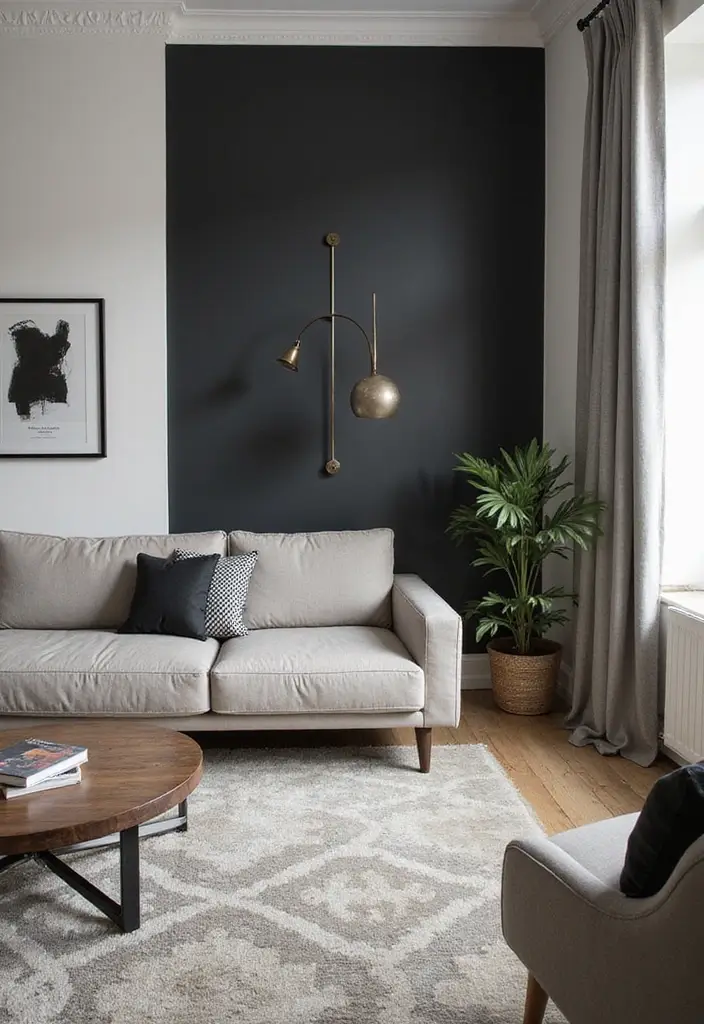 30 Black and White Home Decor Living Room Designs That Wow - 24. Monochrome Accent Walls